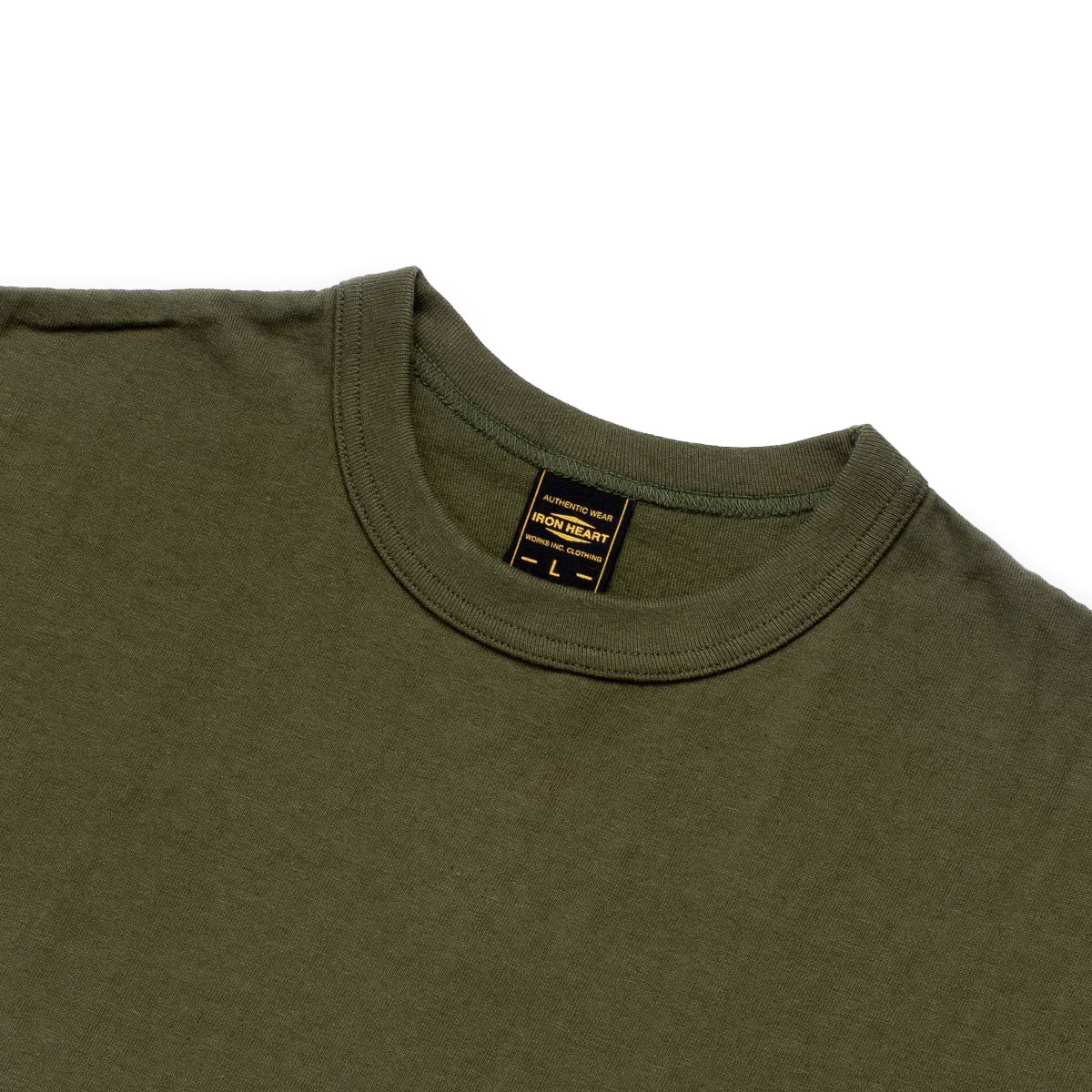 IHT-1610L-OLV - 6.5oz Loopwheel Crew Neck T-Shirt With Longer Body - Olive Collar