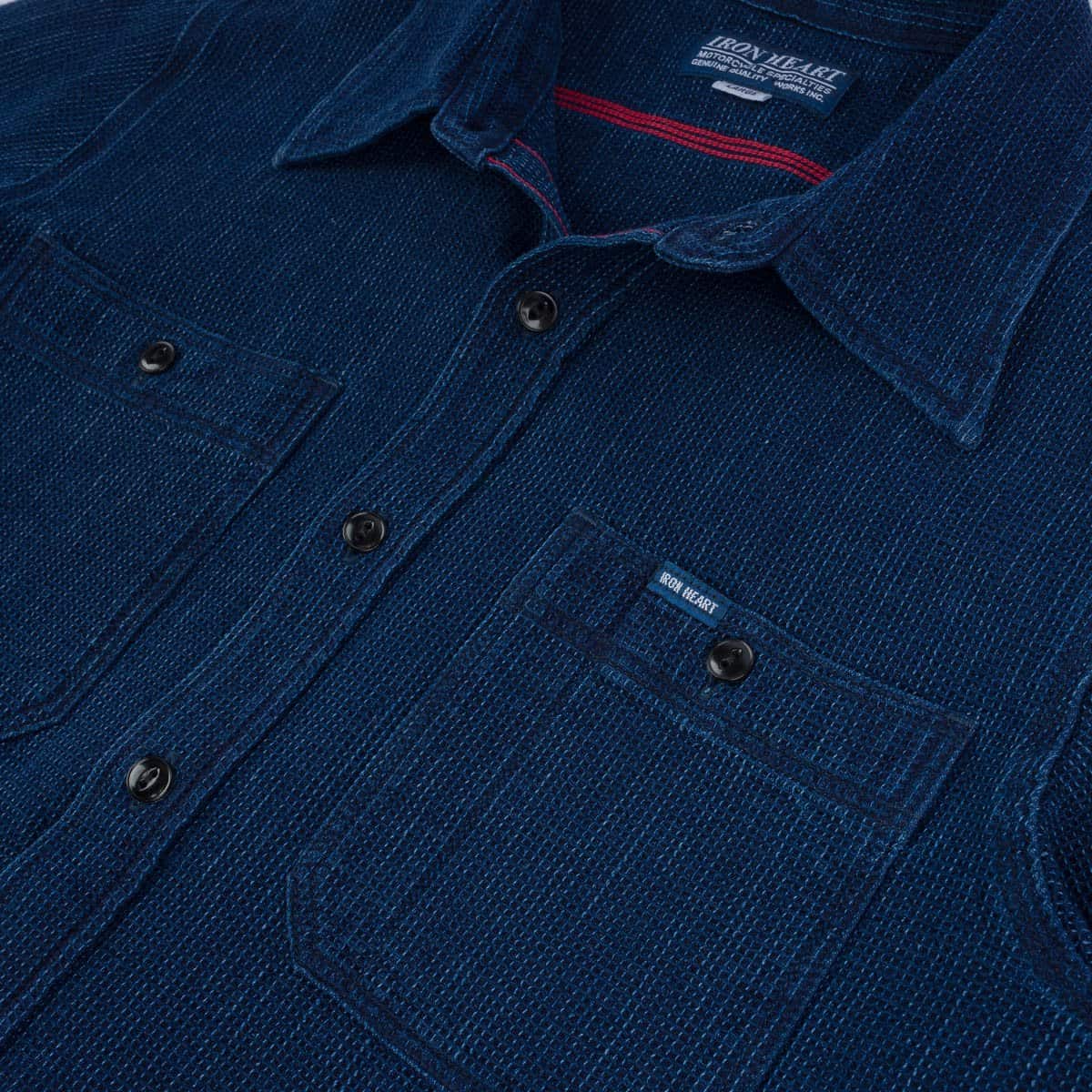 Iron Heart Waffle Work Shirt Indigo IHSH-96-IND Pocket Detail